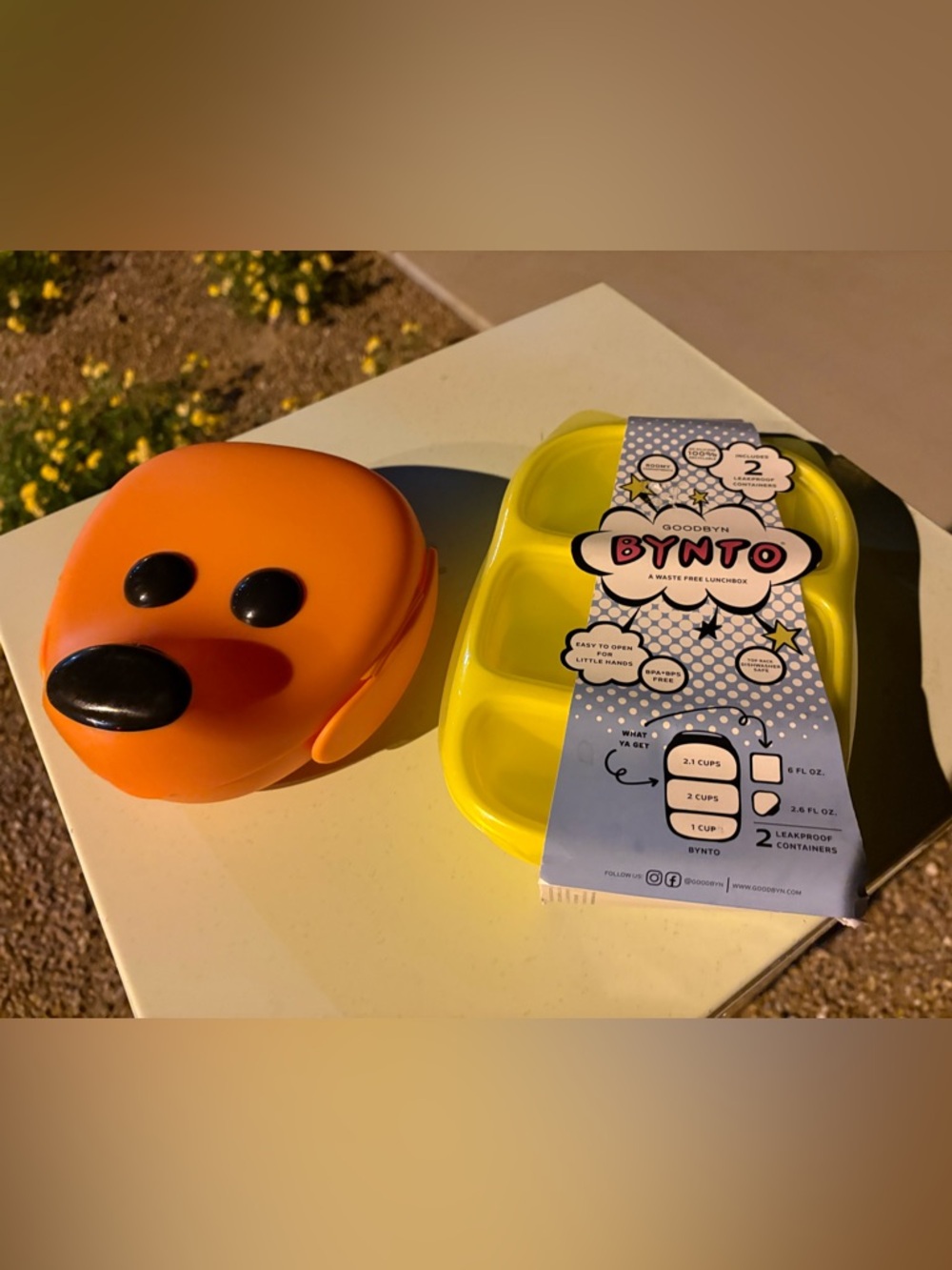 BYNTO Yellow Divided Lunchbox + Orange Animal Snack Case